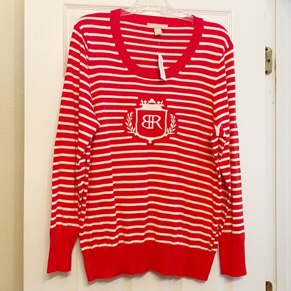 NWT Banana Republic Red Stripe Logo Sweater XL - Picture 2 of 3